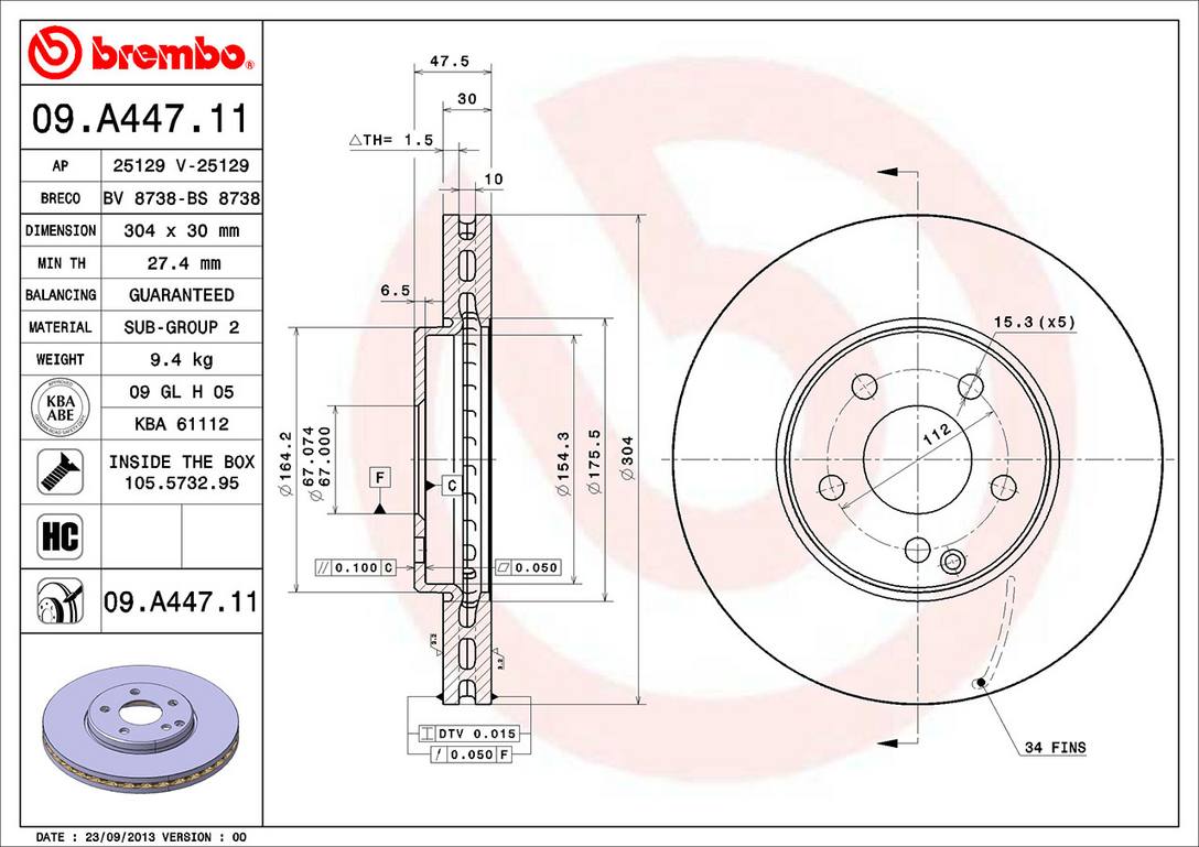 Mercedes Brembo Disc Brake Rotor - Front (304mm) 2114211212